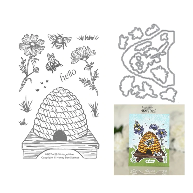 Vintage Hive Clear Stamps Cutting Dies for New 2022 Scrapbooking Paper Making Bee Embossing Frame Craft Supplies Card