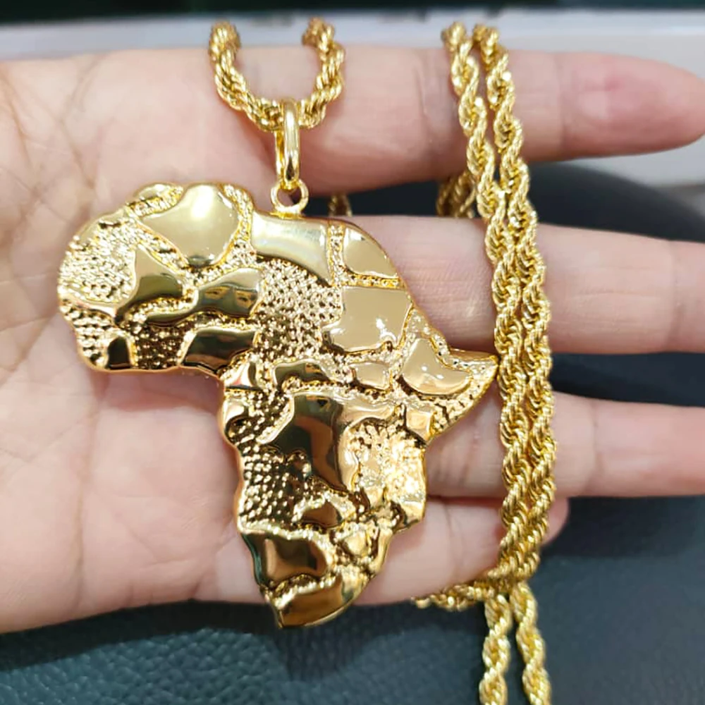 Gold Plated African Map Pendant with 60cm Chain New Fashion Styles Statement Mermaid Jewelry Women Men Temperament Chain