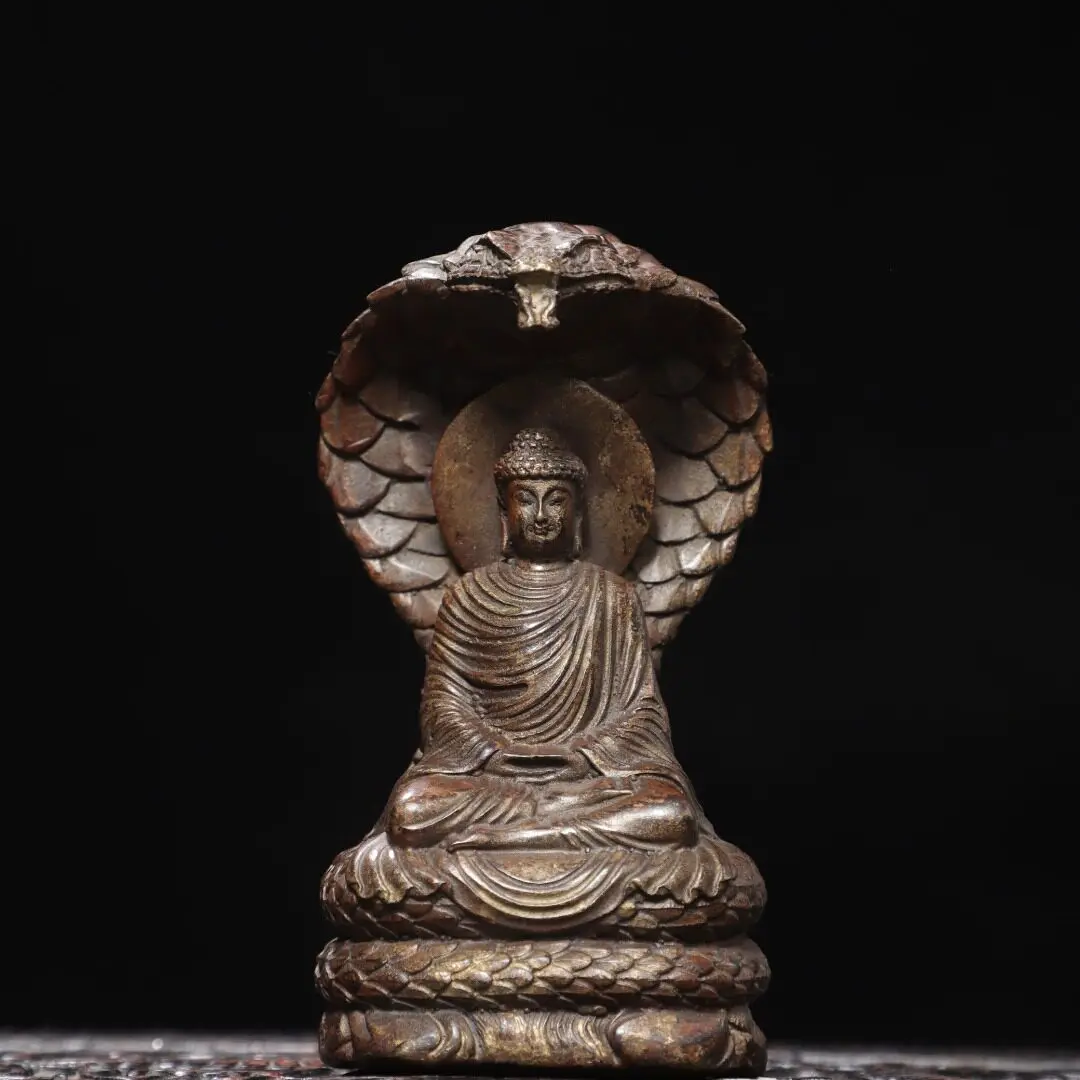 Handmade Pure Copper Shakyamuni Buddha Statue Naga Snake Protector Tathagata Figurine Home Altar Worship Decor Meditation Blessi