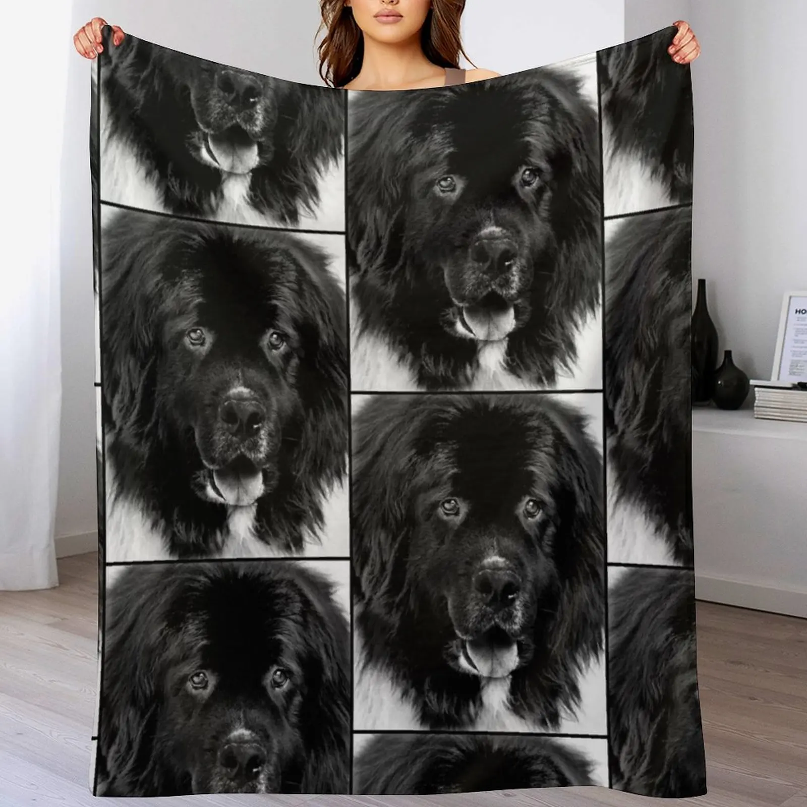 

Newfoundland Dog Portrait in Black and White Throw Blanket Thermal Soft Plush Plaid Stuffeds Blankets