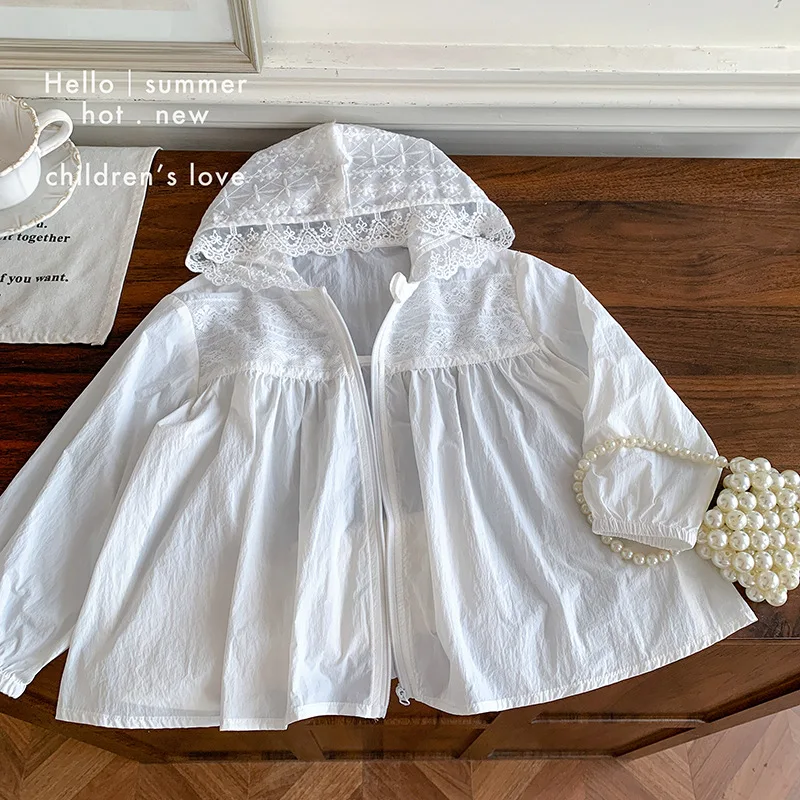 Girls Summer Sunscreen Jacket 2026 New Thin Lace Fashionable Versatile Lightweight Breathable Hooded Coat