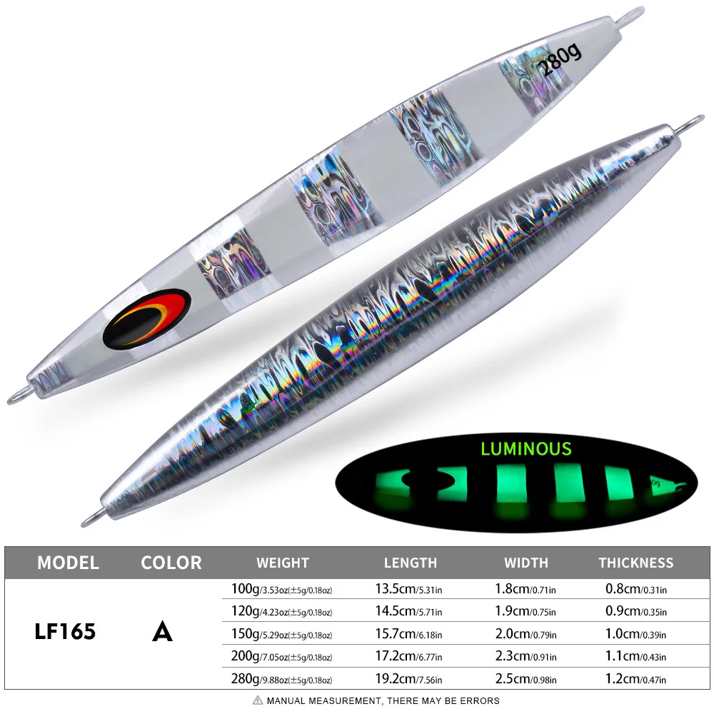 NONE 100g-280g Leucht Wirkung Jigging Sinking Metall Langsam Jig Köder Eisen Platte Angeln Harter Köder Angeln köder Trolling Tackle FTK 3
