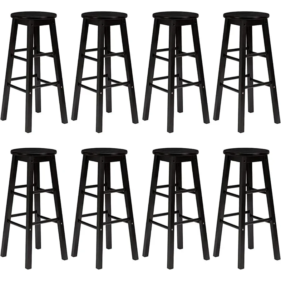 Kitchen counter stools for home use, solid wood construction, black finish, stackable and space-saving design