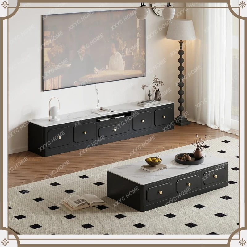 X-S Medieval laser floor long cabinet hidden socket video cabinet living room retro wind rock slab TV cabinet HG
