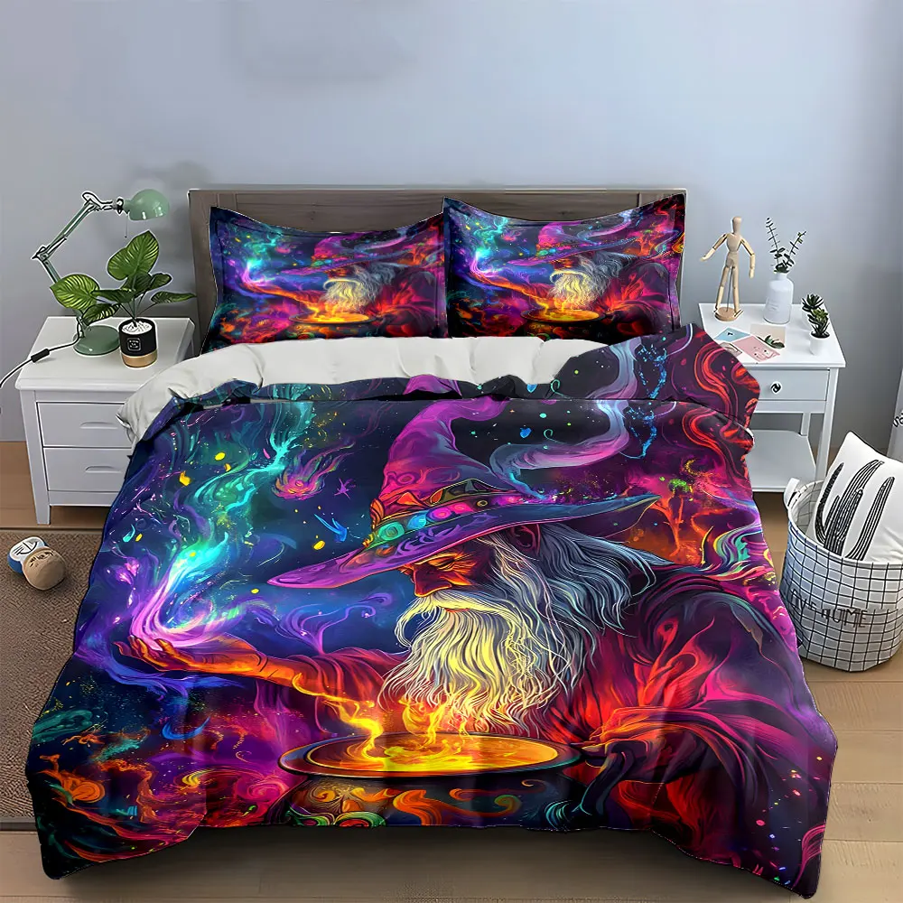 3D Mystical Wizard Art Printed bedding Set, Multiple sizes kid's and adults' bedroom Exquisite 3PC bedding set, gift