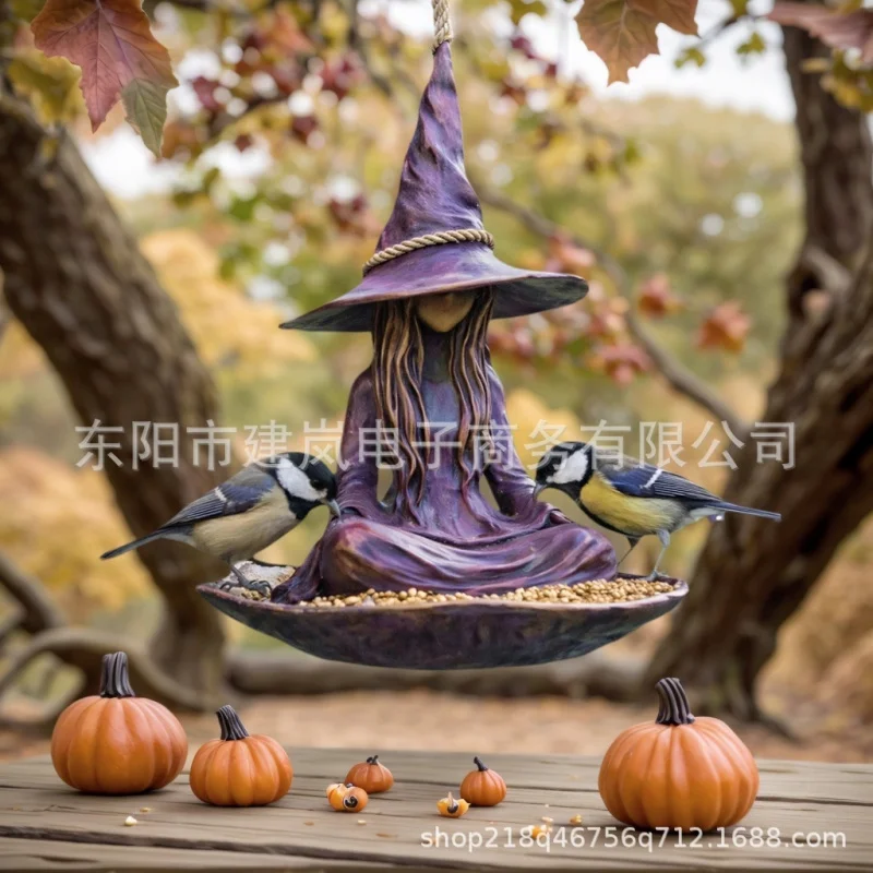 New Purple Clothes Wizard Bird Feeder Resin Craft Garden Yard Decoration Gift