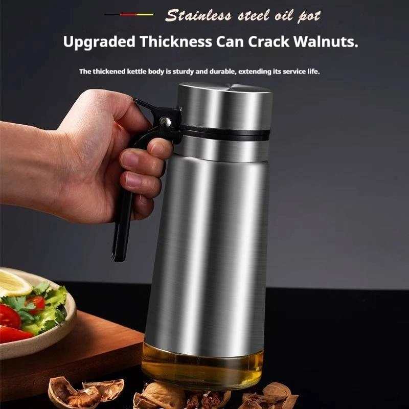 

Стеклянная бутылка для масла из нержавеющей стали 304, контейнер для масла для домашнего использования, бутылка для соевого соуса, уксуса, приправы, большая банка для масла