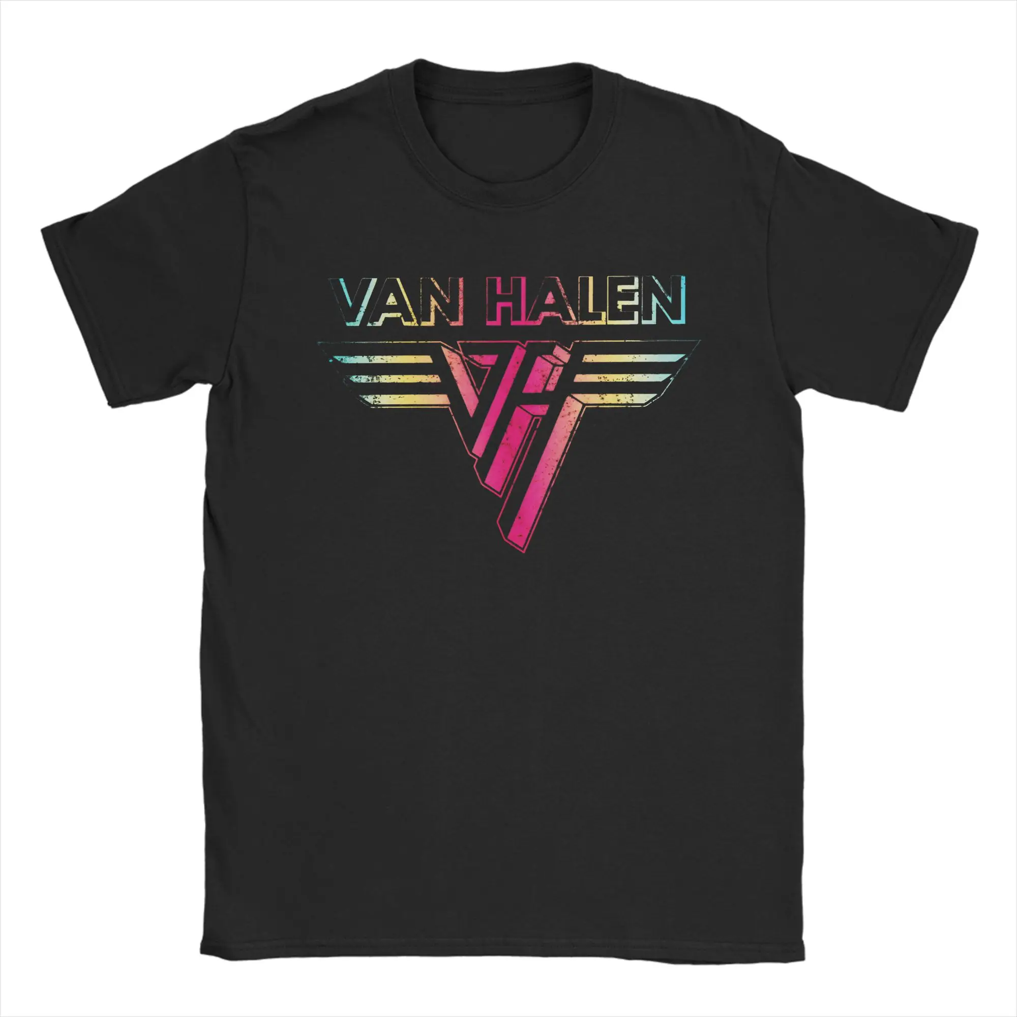 Men's T Shirt Van Halen Rainbow Logo T Shirts Popular  Beach Tees Vintage Cotton Tops Plus Size 5XL