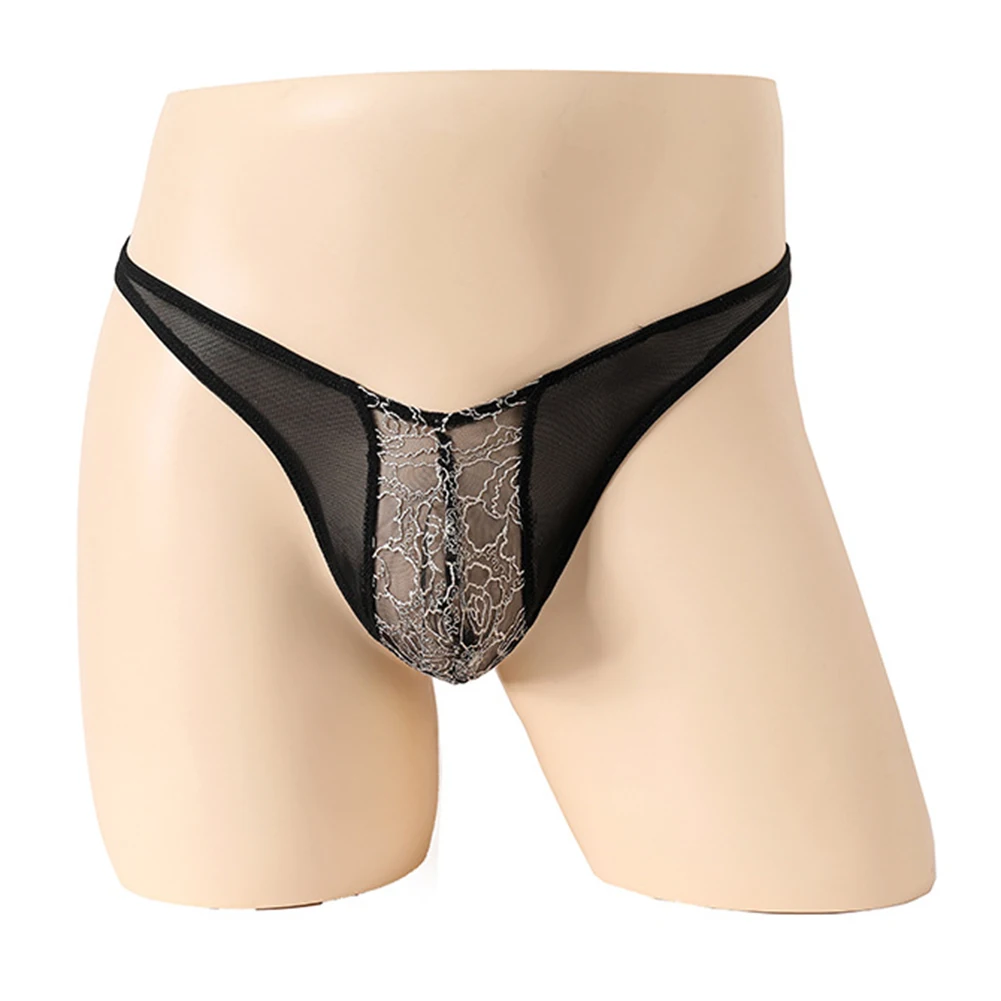 

1pc Sexy Men's See Through Lace Thongs U-convex Pouch Underwear T-Back G Strings Briefs Low Waist Male Panties Shorts