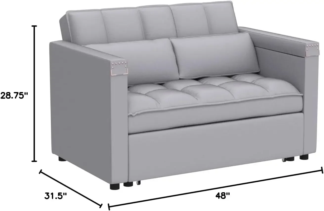 Sofa Bed, 3-in-1 Multi-Functional Velvet Sleeper Couch Pull-Out Bed, 48'' Loveseat Chaise Lounge with Adjustable Bac