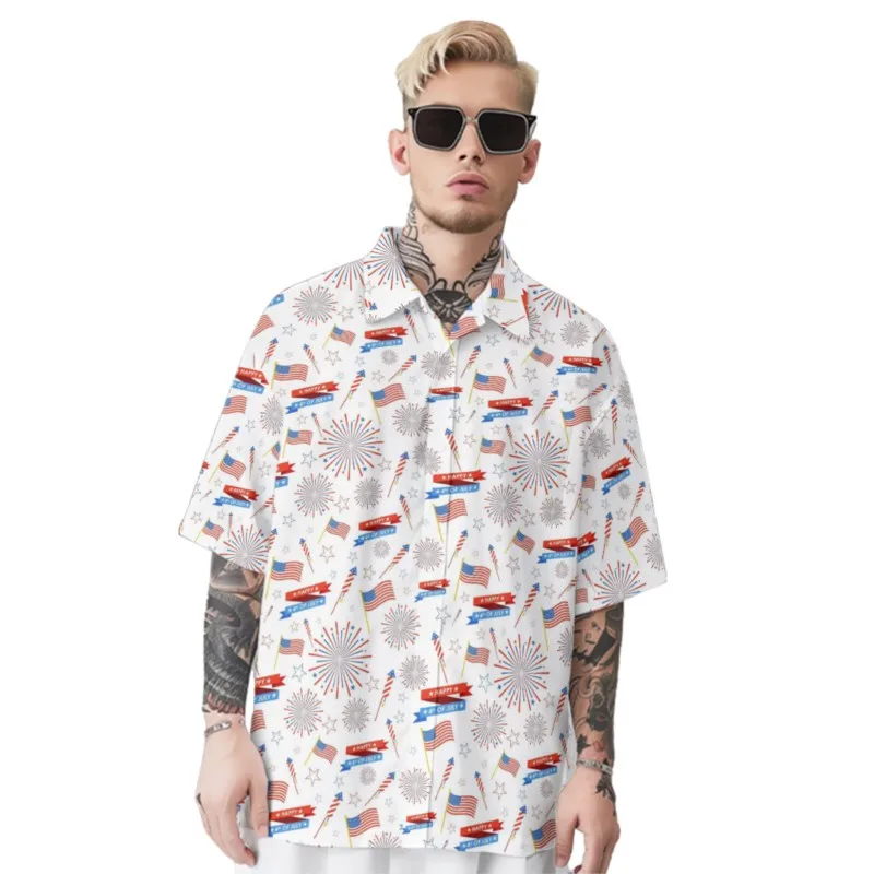 

Flags Print Men's Hawaiian Daily Chest Pocket Shirt Casual Short Sleeve Smart Business Shirt For Men