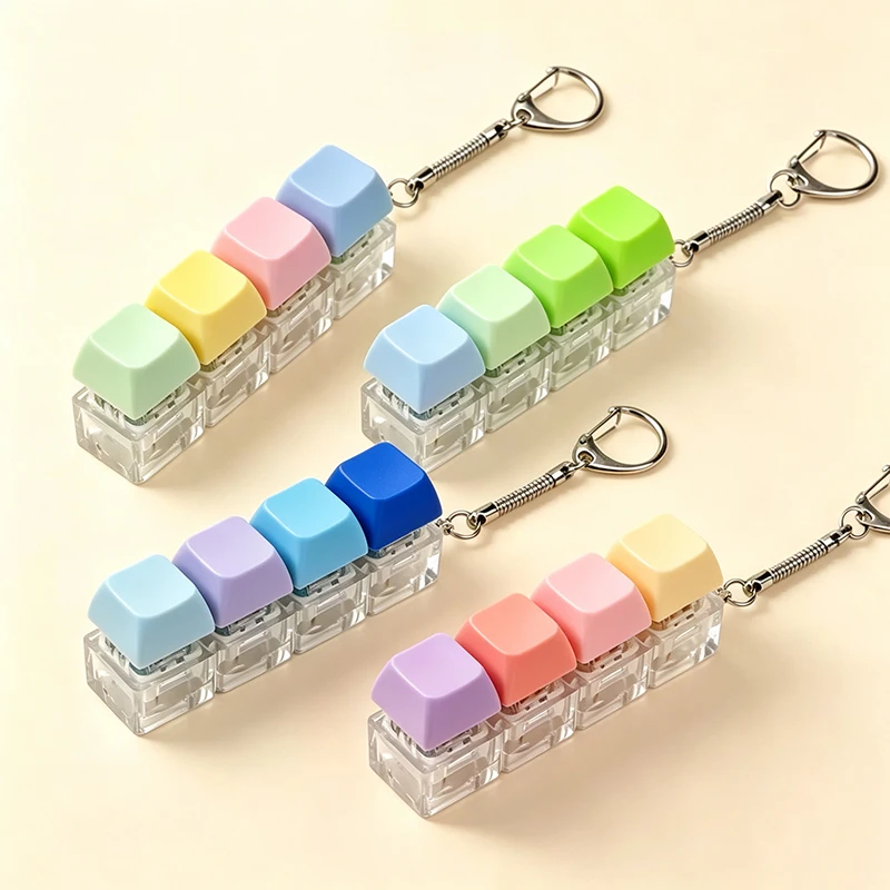 Cute Keyboard Keycap Clicker Fidget Squeeze Clicking Sound Toy Portable Stress Relief Backpack Keychain Pendant Adults Toy Gift