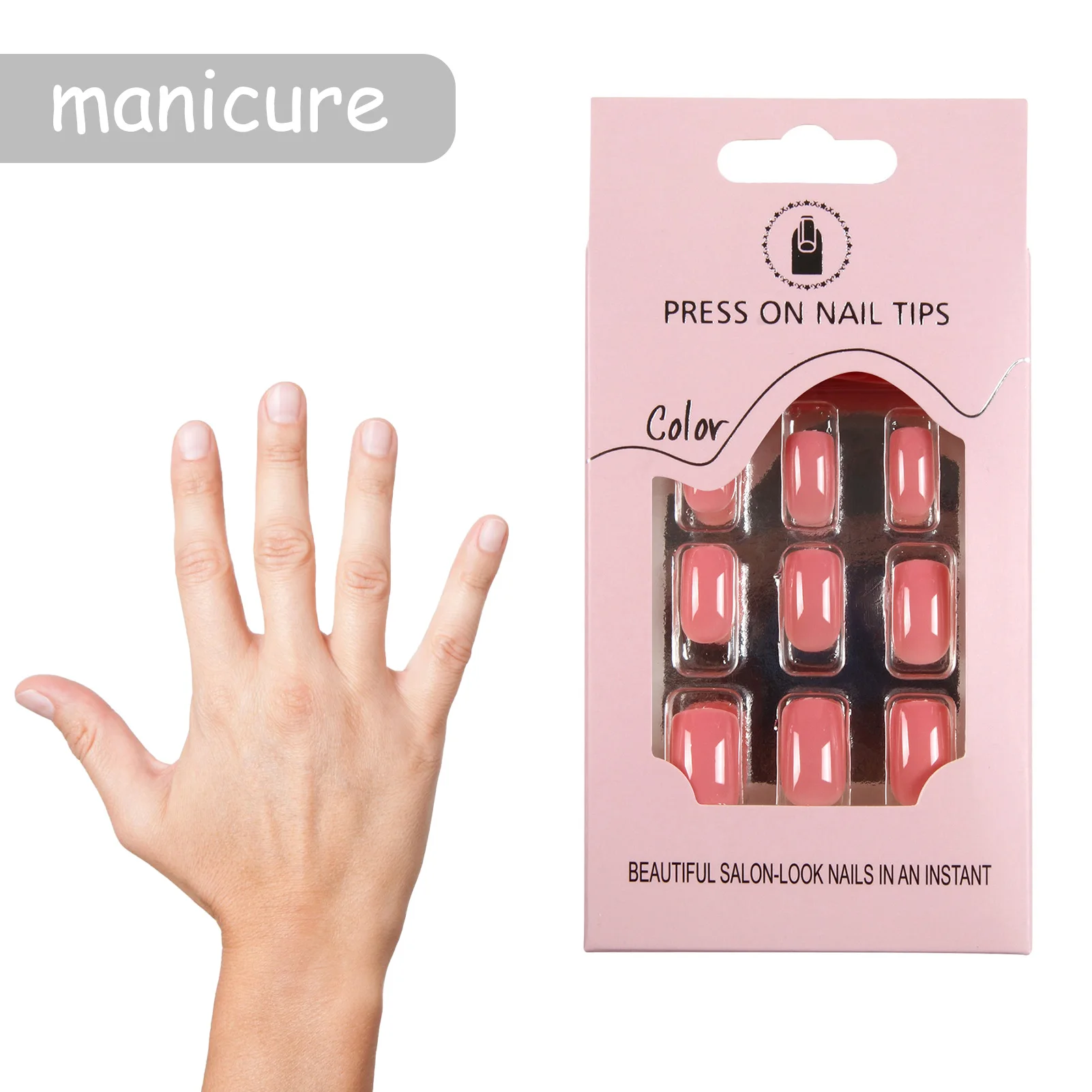 Faux ongles rectangulaires pour femmes, facile à presser, design de bricolage élégant, manucure artificielle, document solide, N64.N64.Women