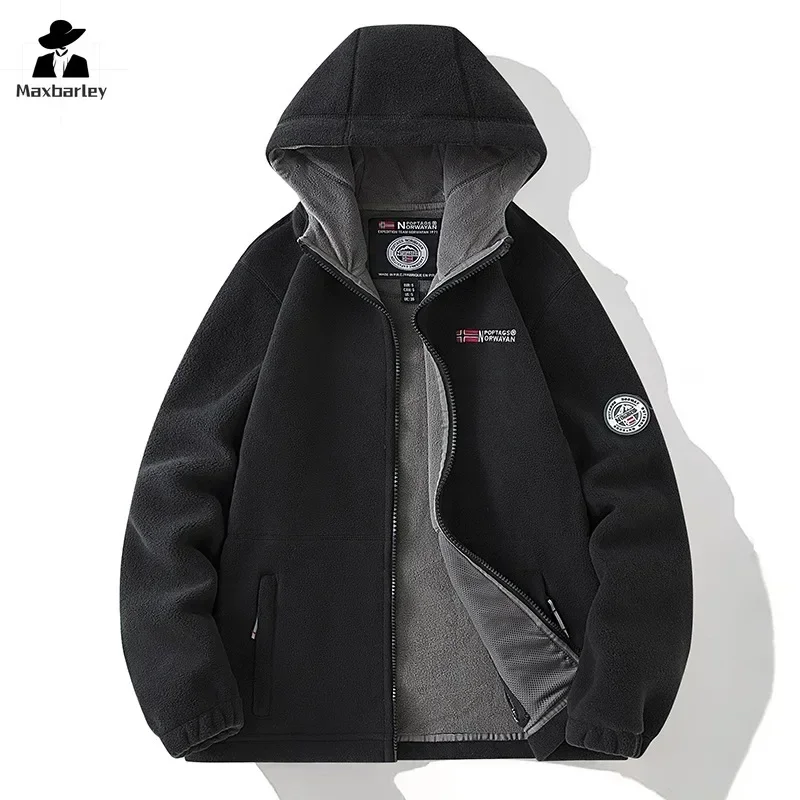 

Winter Fleece Jacket Men's Retro Thick Windproof Hooded Polar Fleece Coat 2024 New Camping Ski Warm Parka Outdoor Sportswear