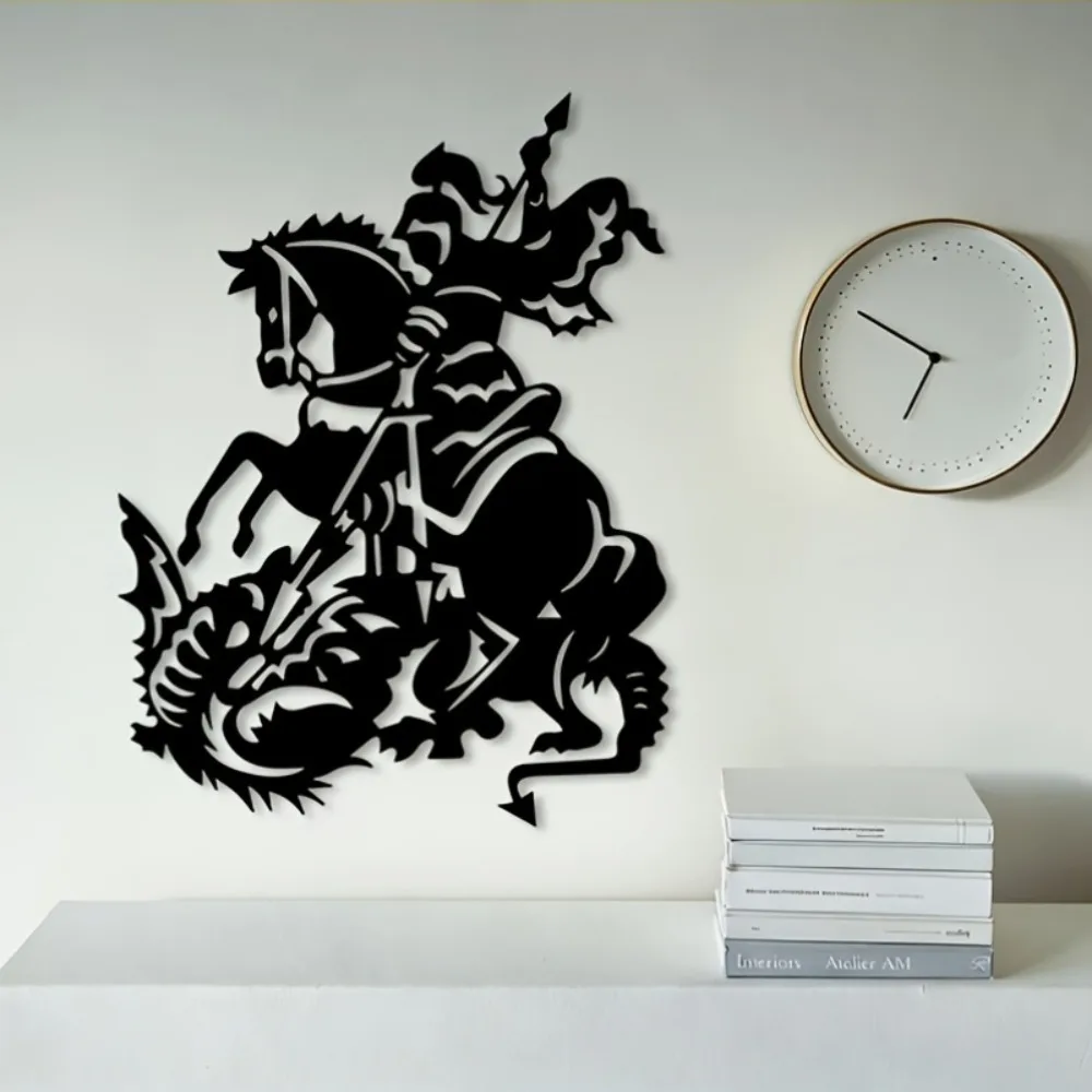 CIFBUY Iron Wall Art Medieval St George Dragon Metal Sculpture Hanging Plaque Rustproof Home Garden Decor Ornament Accent