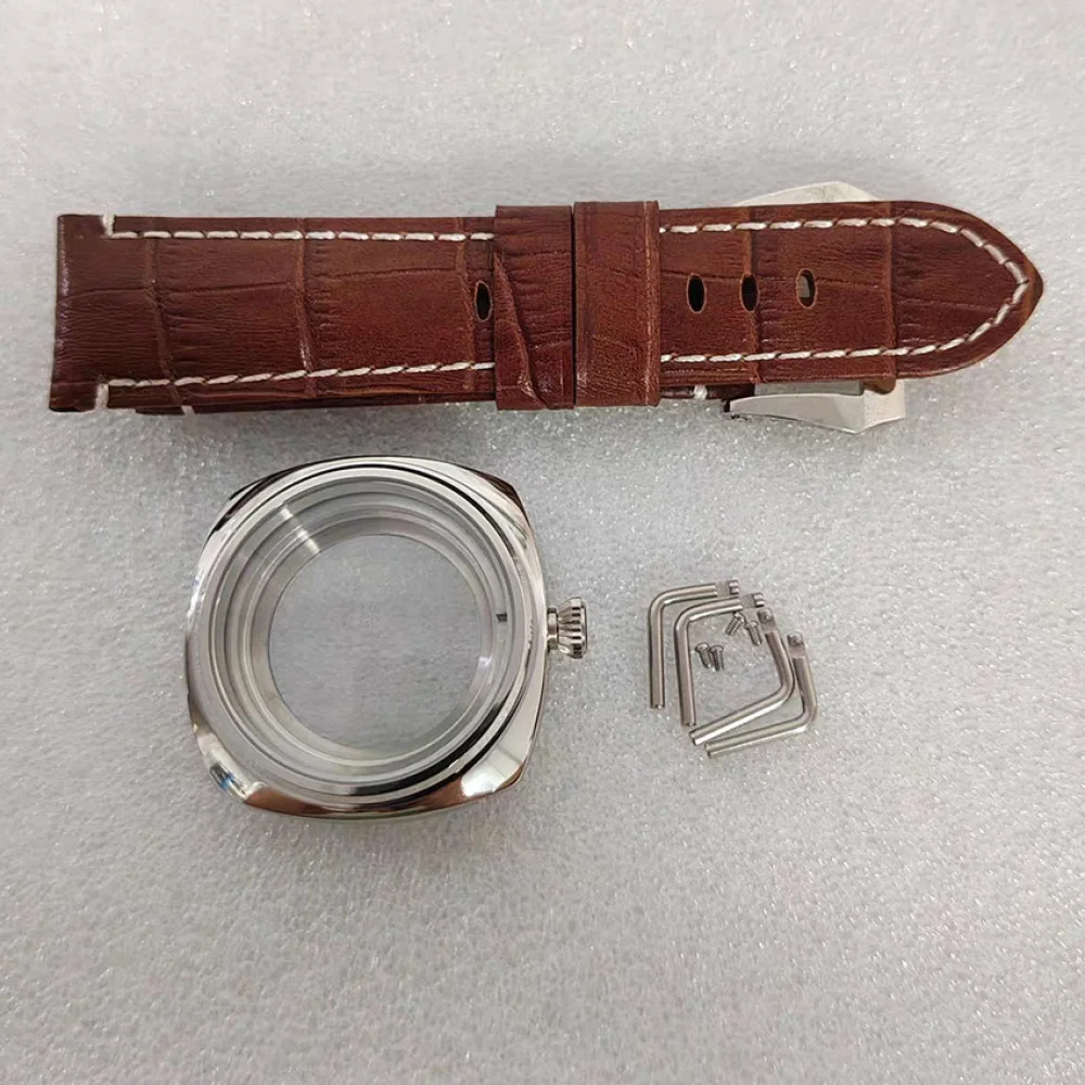 Caixa de aço inoxidável 42mm, cristal de safira + pulseira de couro para movimento nh35, acessórios de relógio modificados