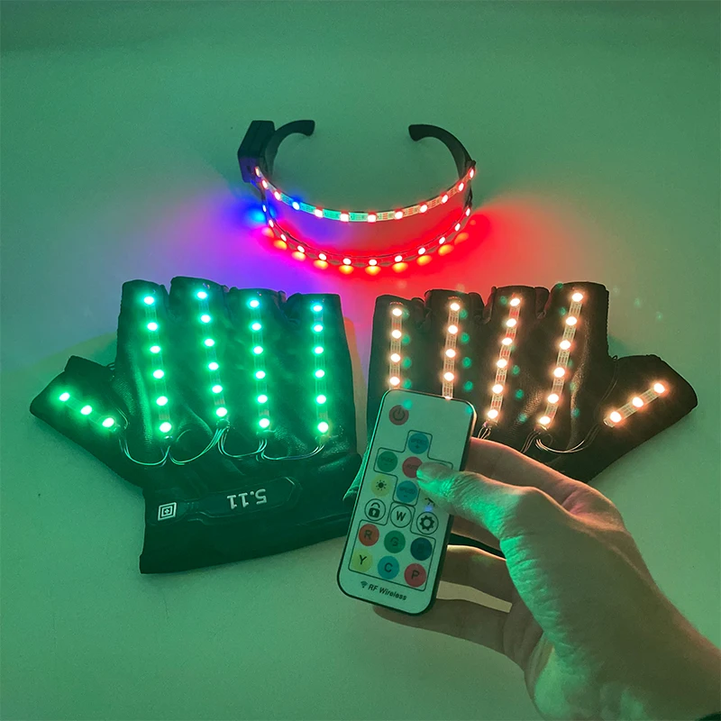 1Pair Rechargeable LED Glowing Gloves Glow Party Props Luminous Flashing Glove Stage Costume DJ Bar Supplies Color Changing