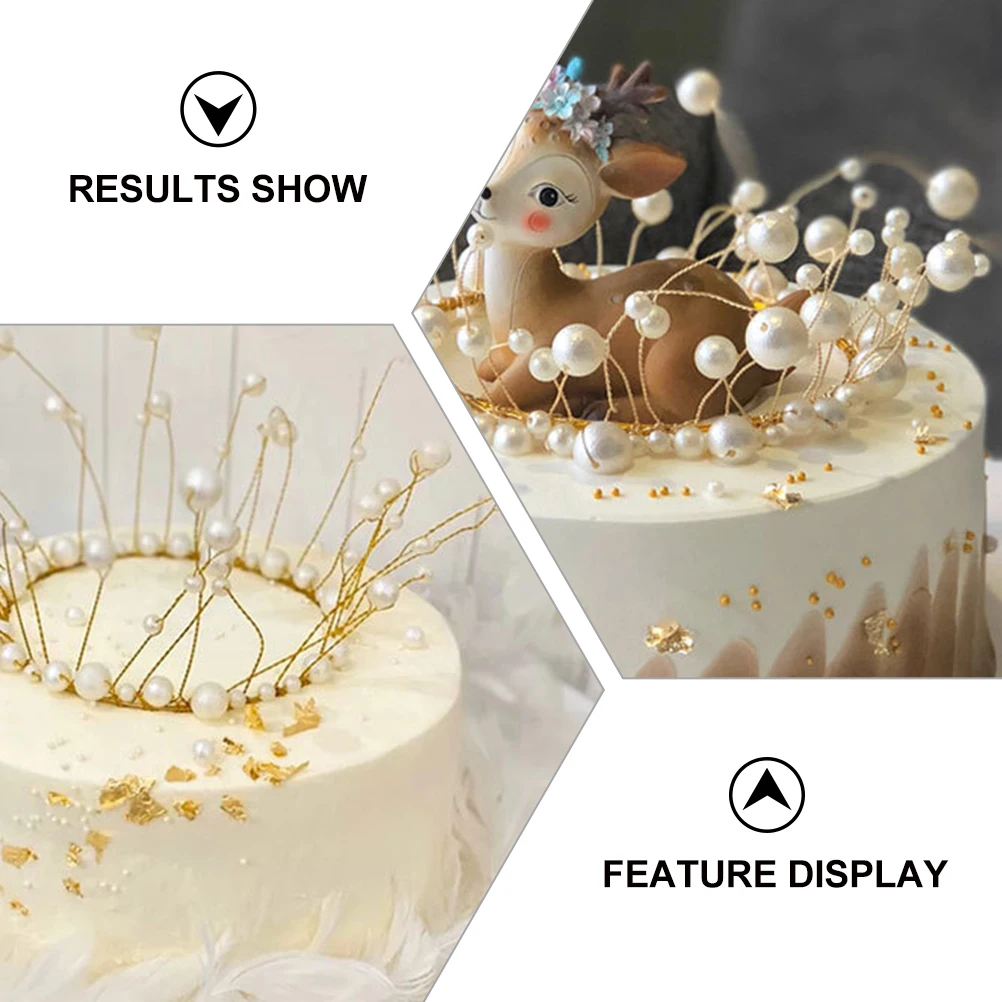 

2Pcs Beautiful White Pearl Crown Cake Topper Decorations Durable Reusable Party Supplies Wedding Shower Cake Ornaments