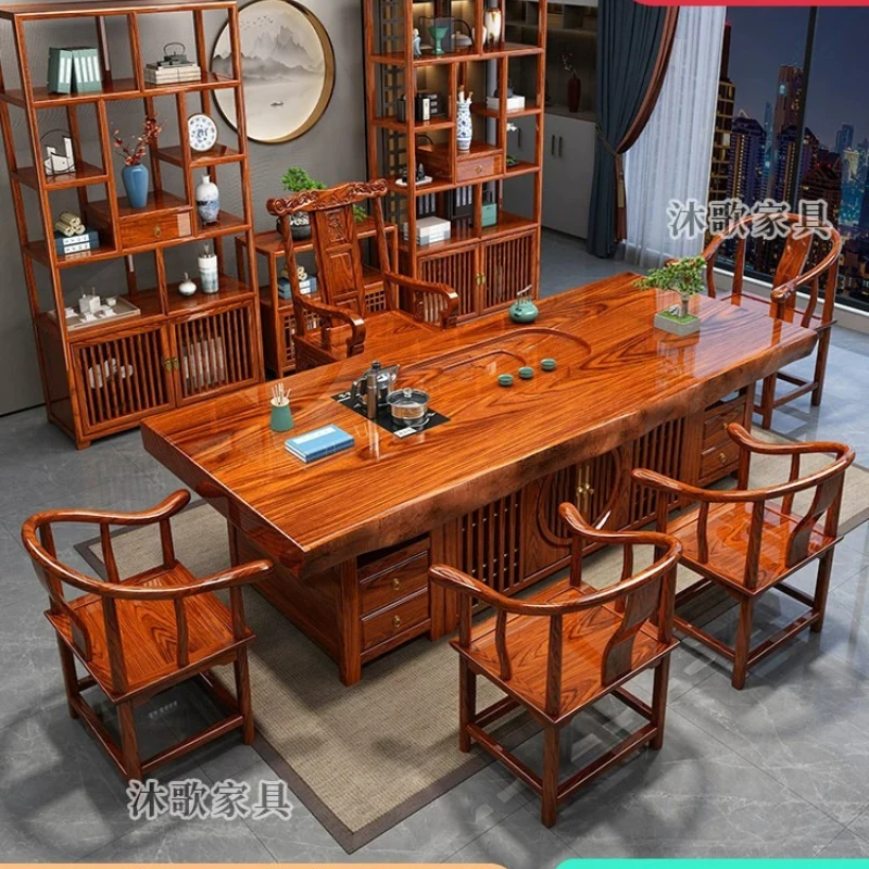 CX solid wood large board tea table and chair combination, one table and five chairs, new Chinese coffee table set