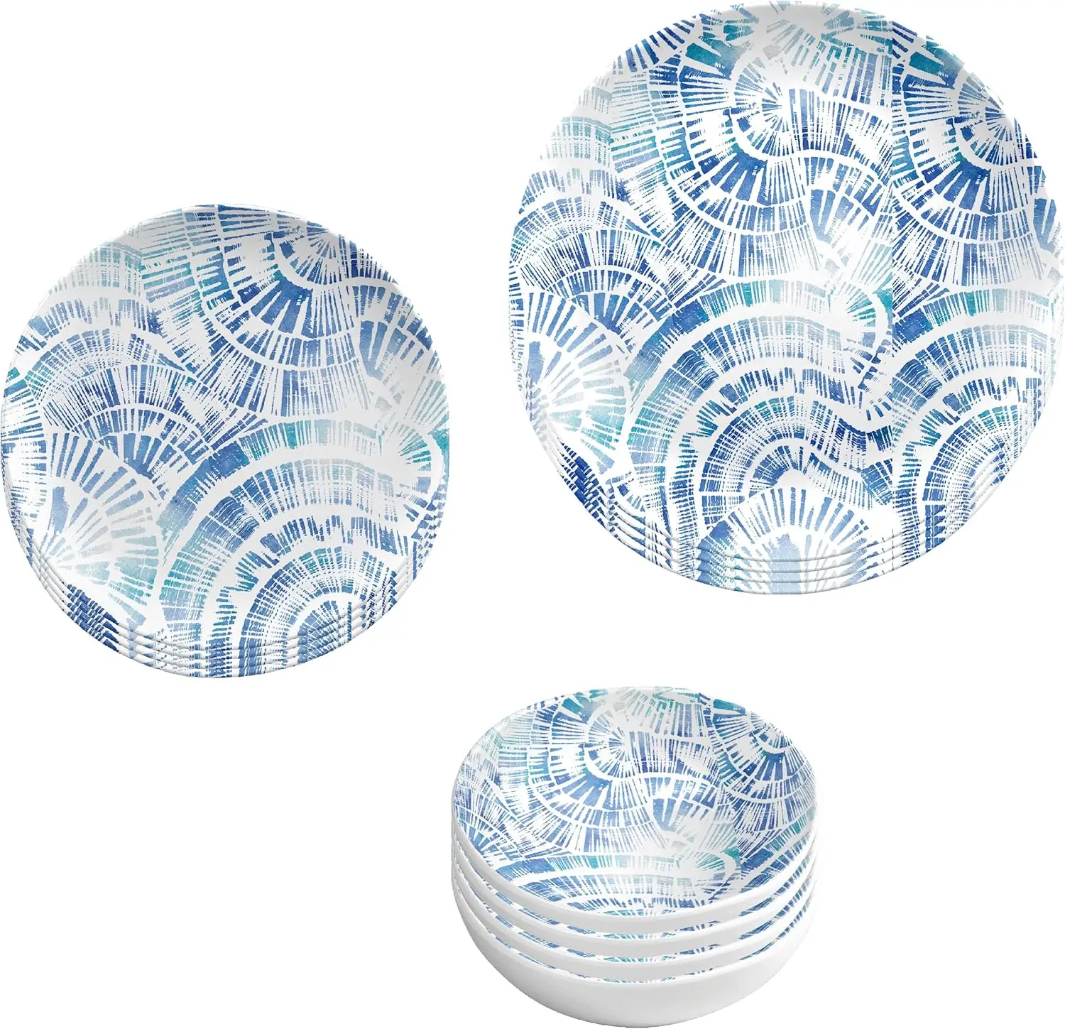 

Tarhong Coastal Scallops 12 Piece Dinnerware Set For Indoor/Outdoor, Pure Melamine, Shatterproof, 4 Dinner Plates, 4 Salad