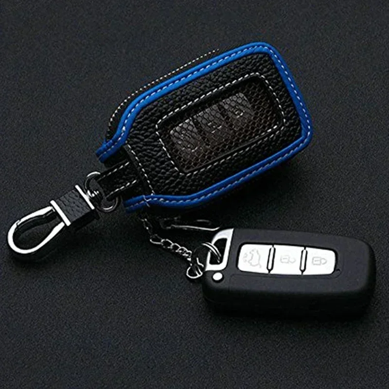 

Fob Key Case Hanging Keychain Leather Protector Smart 13.5*5cm 1pcs Accessories Anti-Scratch Bag Black+Blue Car