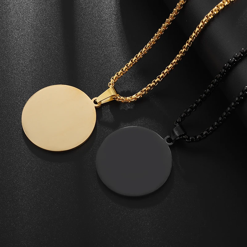 Stainless Steel High Polished Round Medal Pendant Necklace Men's and Women's Daily Leisure Place Party Jewelry Can Diy