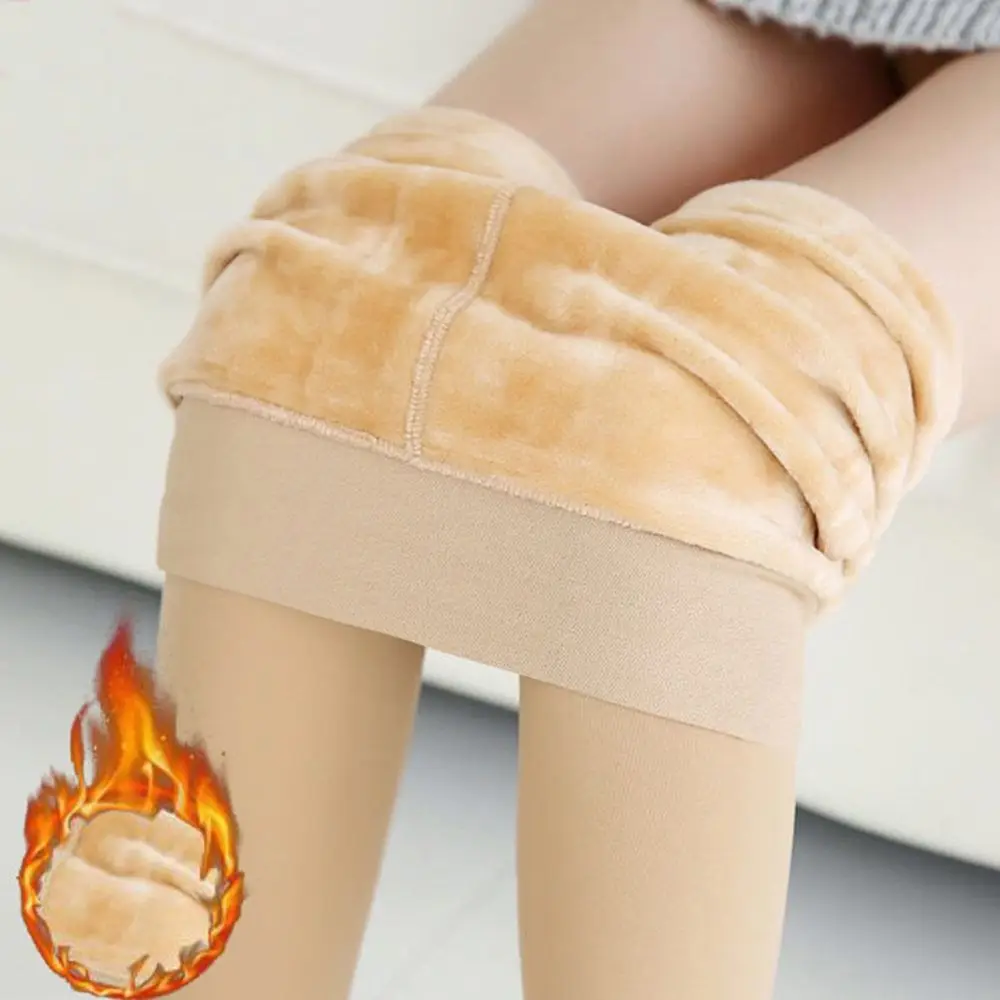 Elastic Fleece Lined Leggings Solid Color Thickened Winter Velvet Leggings Keep Warm High Waist Women's Pantyhose for Women