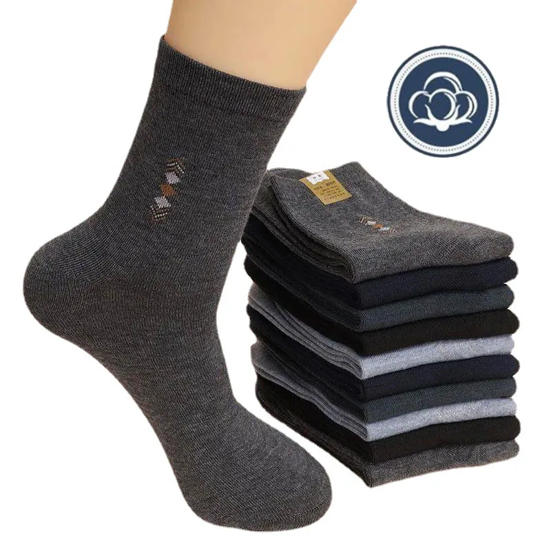 5 paia/calzini spessi in cotone da uomo casual business deodorante traspirante calzini in cotone a tubo medio calzini elastici antibattericiEU38-45