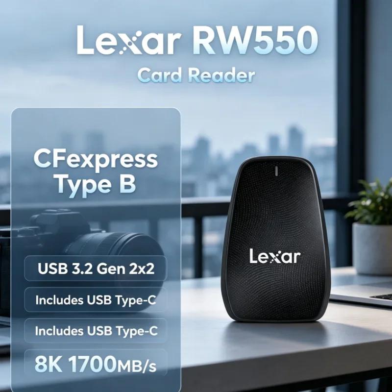 Lexar RW550 Portable 8K 20Gbps USB 3.2 Gen 2x2 CFexpress Type B Reader USB Type-C CFexpress Card Reader for 8K Video Transfer