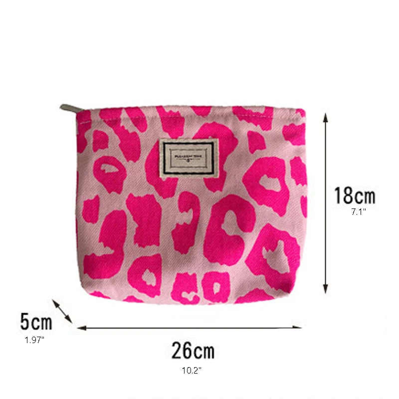 Pink Leopard Print Women Cosmetic Bag Retro Flower Ladies Small Clutch Purse Travel Handbags Schoolgirl Pencil Storage Bags