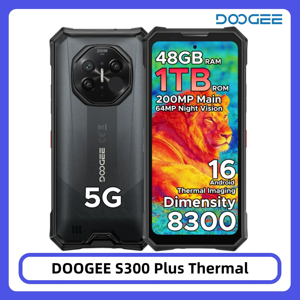 DOOGEE S300 Plus Thermal Rugged Phone Thermal Imaging 48GB+1TB Dimensity 8300 11000mAh Battery 6.78” FHD+ 200MP Android16