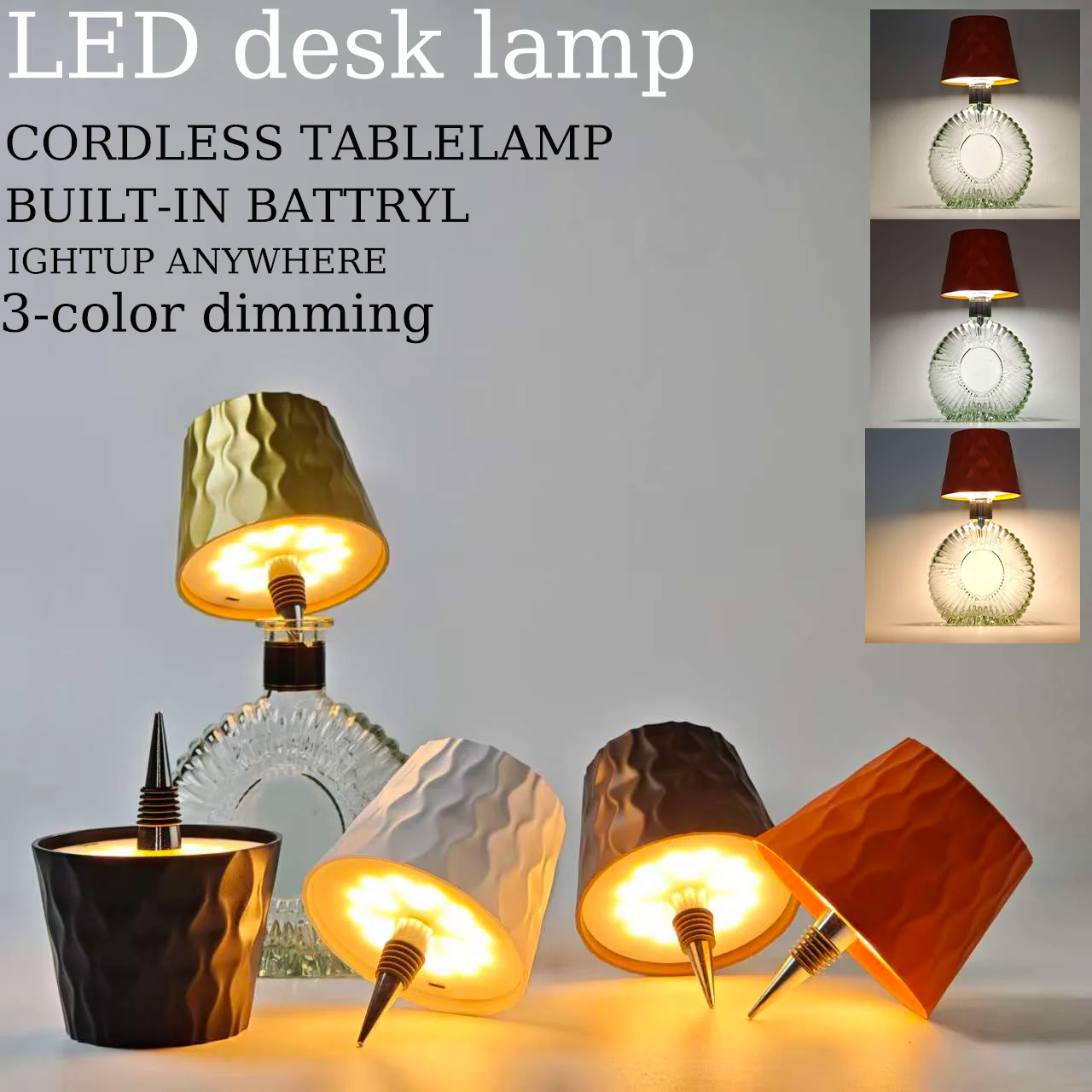 

Water Ripple Wireless Led Table Lamp, Portable Design, Touch Control, Three-Color Stepless Dimming, USB Charging, Suitable for Ambient Lighting, Restaurant Table Lamps, Bedroom Reading Lamps, Bars, Parties, Night Lights, Bottle Stopper Lights, Cafes - Gif