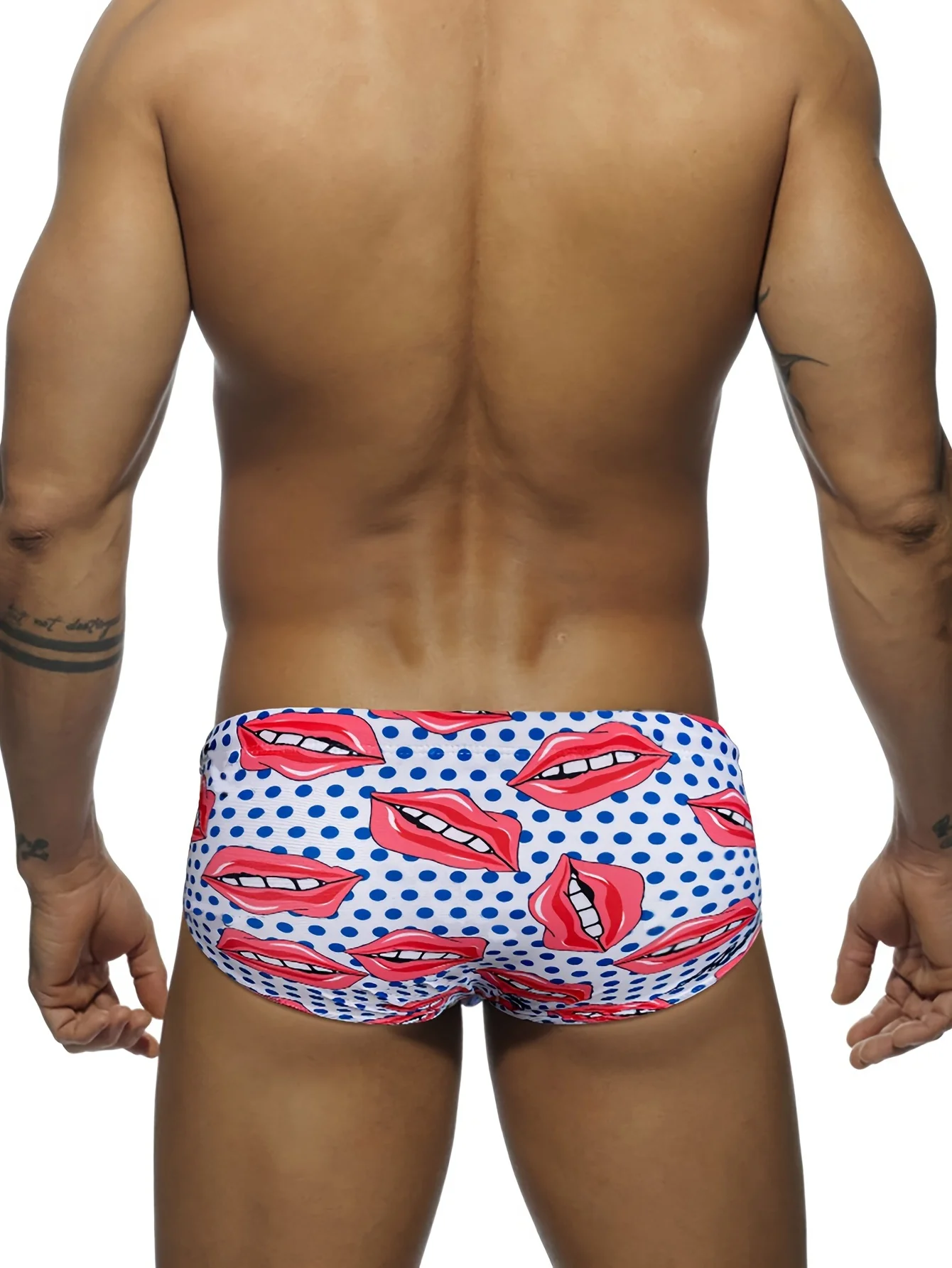Men's striped heart pattern quick-drying drawstring triangular swim trunks, summer beach swimming and surfing shorts