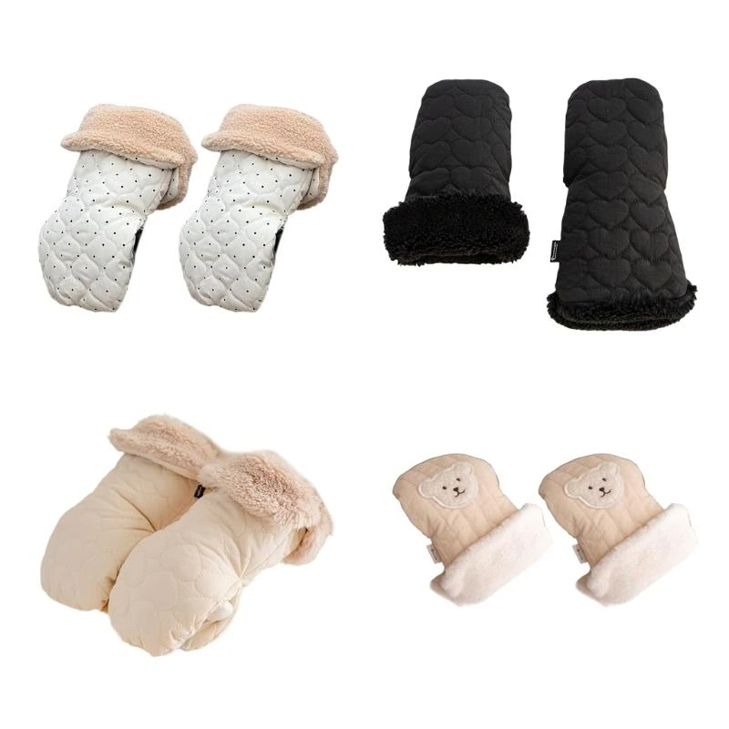 

652F Thickened Handle Gloves Nylon Hand Warmer Mittens Essential Winter Gear Windproof Hand Covers Fleece Gloves for Stroller
