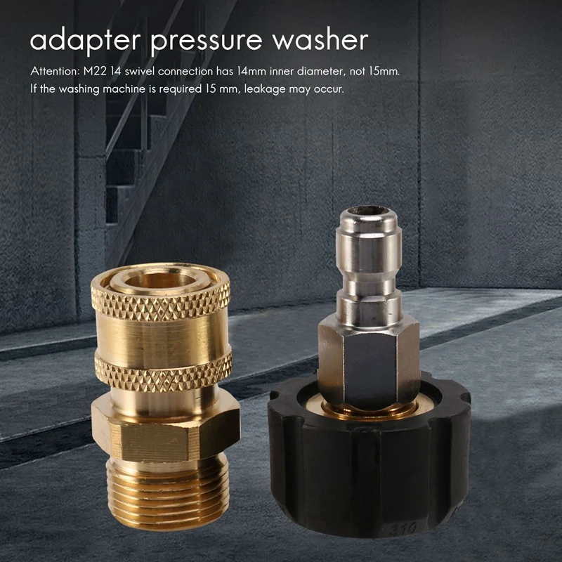 Pressure Washer Adapter Set M22 To 1/4 Inch Quick Connect Kit, M22 14Mm To 1/4 Inch Quick Connect Kit