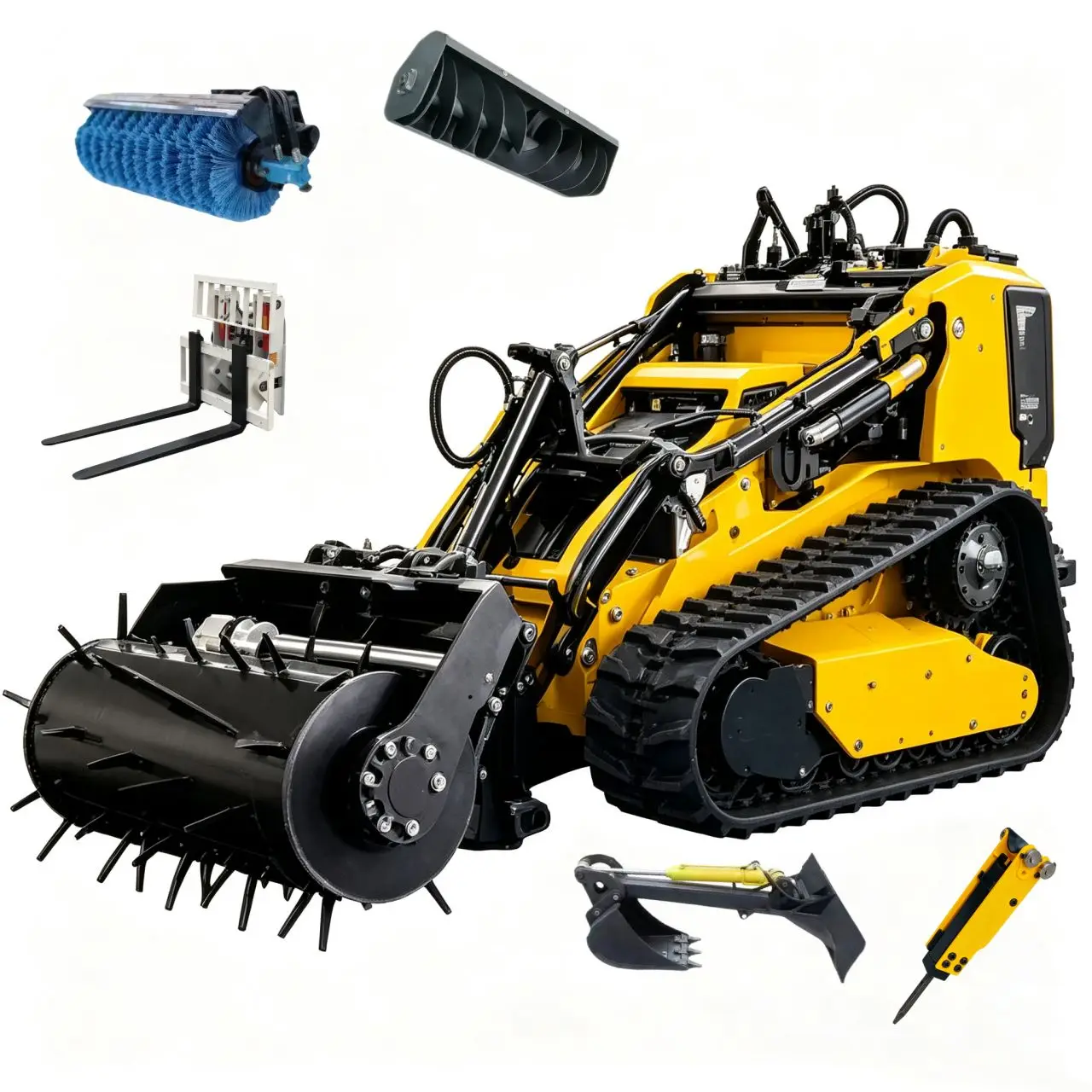 Mini Skid Steer Loader with Snow Blower Buckets - Multi-Functional Crawler Tracked Small Loader Garden Attachment for Sale Free