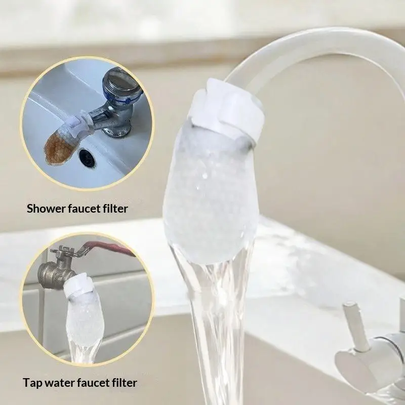 10Pcs Tap Water Filter Socks Anti Splash Removes Sand Rust Water Purification Faucet Filter Cotton With T Strap