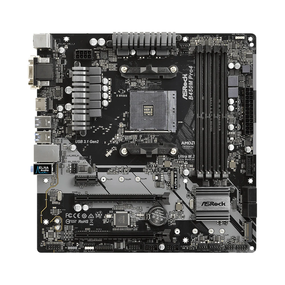 ASRock B450M PRO4 R2.0 Motherboard AMD B450M DDR4 Memory AM4 Mainboard M.2 NVME mATX (Supports Ryzen 5 5600 R7 5700X3D CPU)
