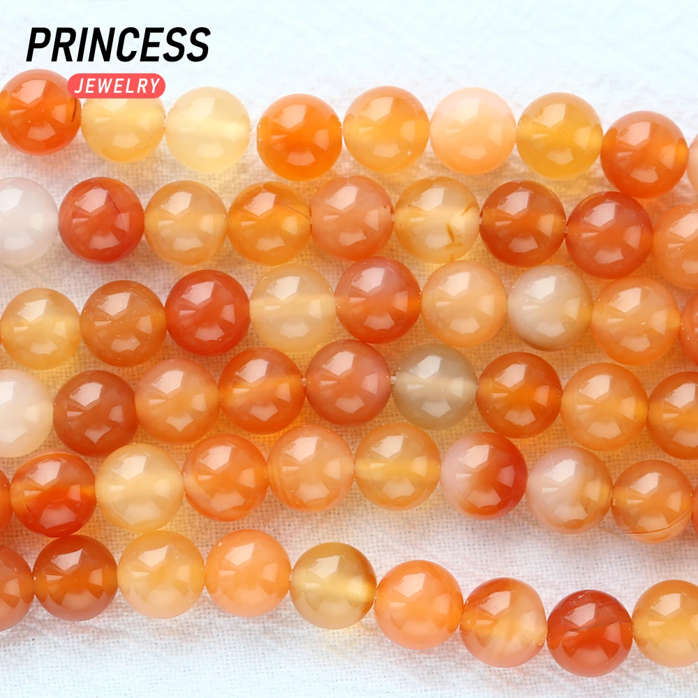 A+ Natural Orange Red Agate 4 6 8 10mm Loose Onyx  Beads for Jewelry Making Bracelet Wholesale Crystal Beads DIY Accessories