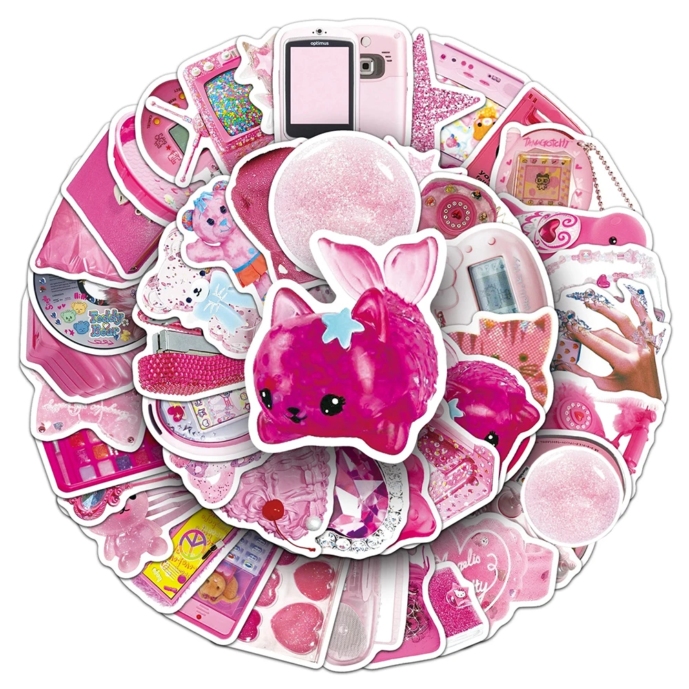 10/30/50 قطعة كول الوردي Y2K Kawaii الفتيات ملصقات الجمالية الكرتون الديكور الشارات DIY بها بنفسك محمول الهاتف الكتابة على الجدران الاطفال ملصق اللعب #2