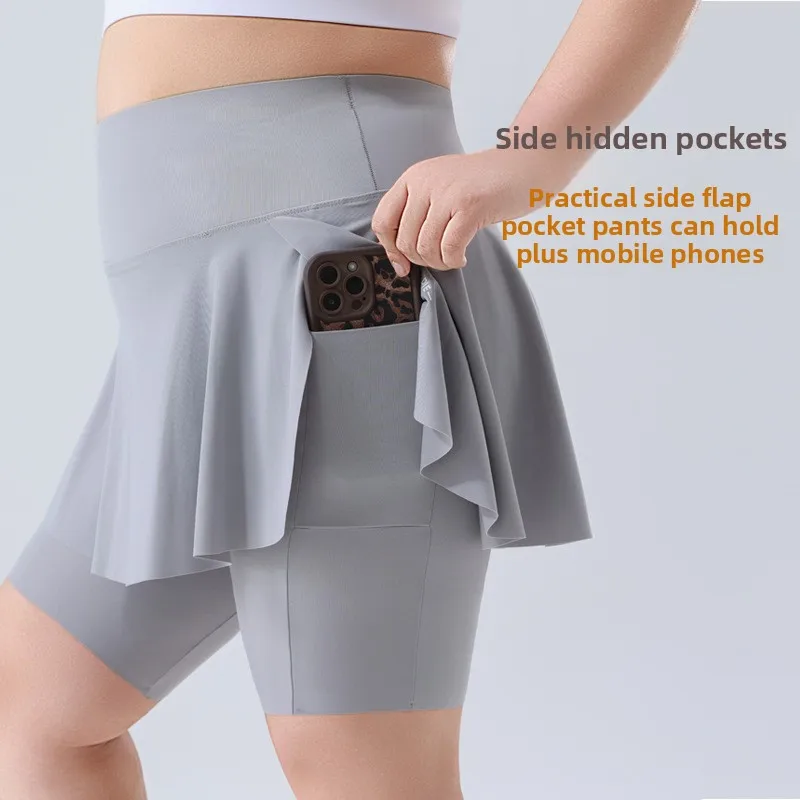 

High Waist High Elastici Fitn Pants Women's Large Size Sports Running Tennis Yoga Clothes Fat MM Tight Training Skirt Pants