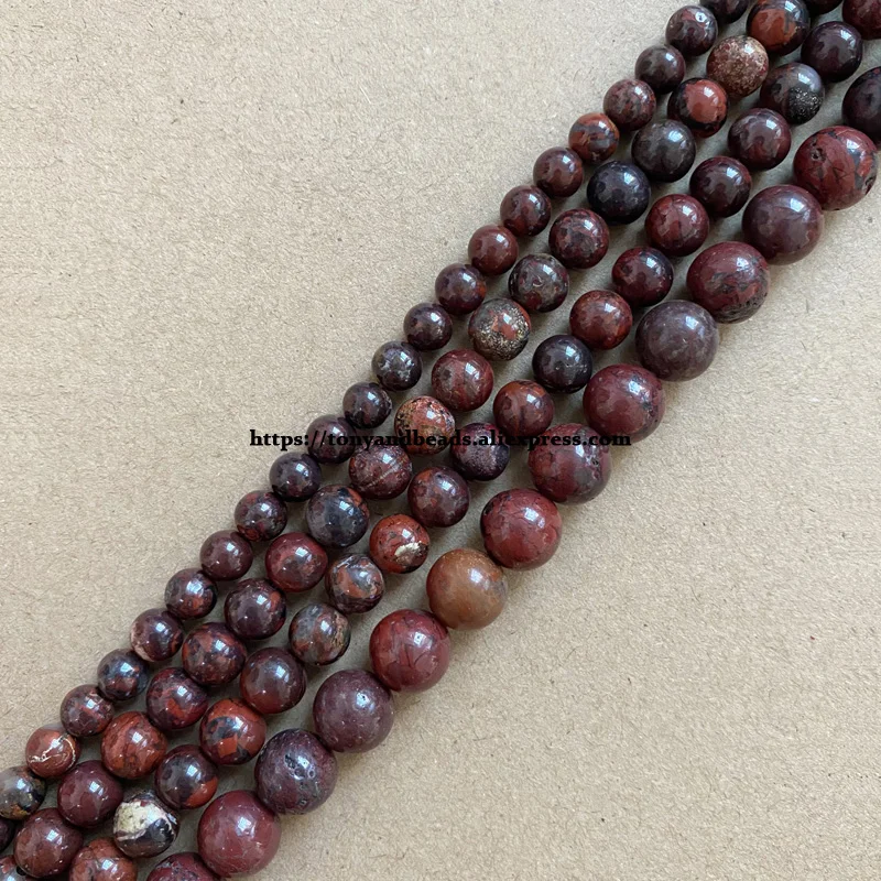 Natural Stone B Quality Defect Red Brecciated Jasper Round Loose Beads 15