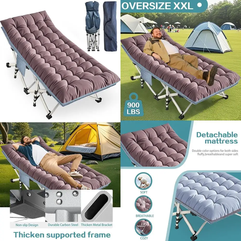 

Extra Large Comfortable Mattress Camping Cot for Adults - Oversized Sleeping Cots with Carrying Case for Outdoor Adventures