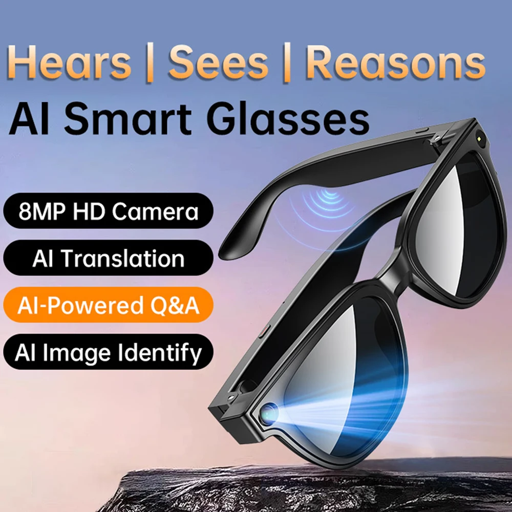 

2026 Умные очки 800 Вт Ультра-широкая HD-камера Запись видео 4 ГБ 16 ГБ AI Распознавание фотографий Bluetooth Вызов Перевод в реальном времени