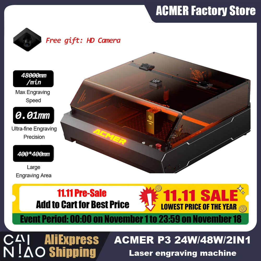 ACMER P3 48W 24W 10W+IR 2W Laser Engraver with Camera Air Assist System Powerful Laser Engraving Cutting Machine for Metal Wood