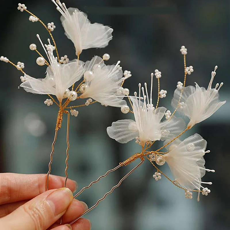 

Свадебные заколки для волос U-образной формы, свадебный головной убор, сетчатые заколки для волос с цветком, жемчужные женские свадебные аксессуары для волос, свадебный головной убор, ювелирные изделия