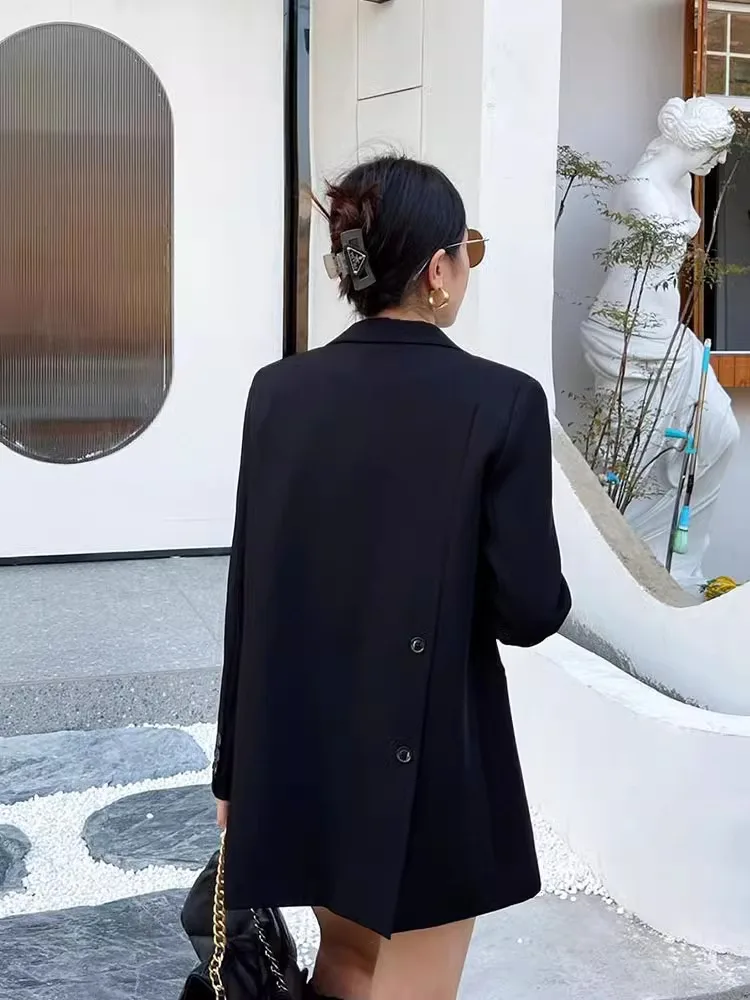 Casual Bla ort Suit Jaet Women's Korean Sle oulder Length Spring Autumn New Sle Small Size Ele Top