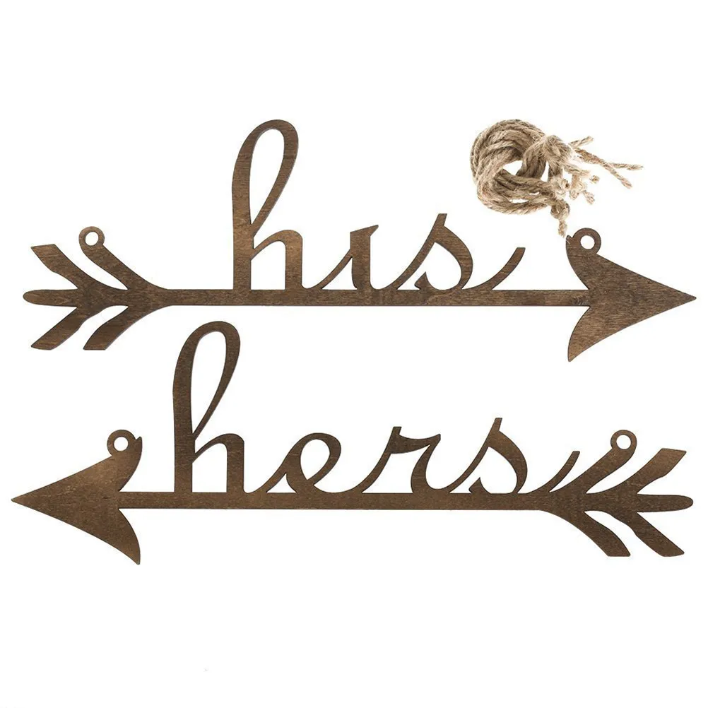 Brown His and Hers Arrow Chair Signs 4Mm Natural Wood Cutout for Wedding Decoration Home Decor Photo Booth Prop Accessory