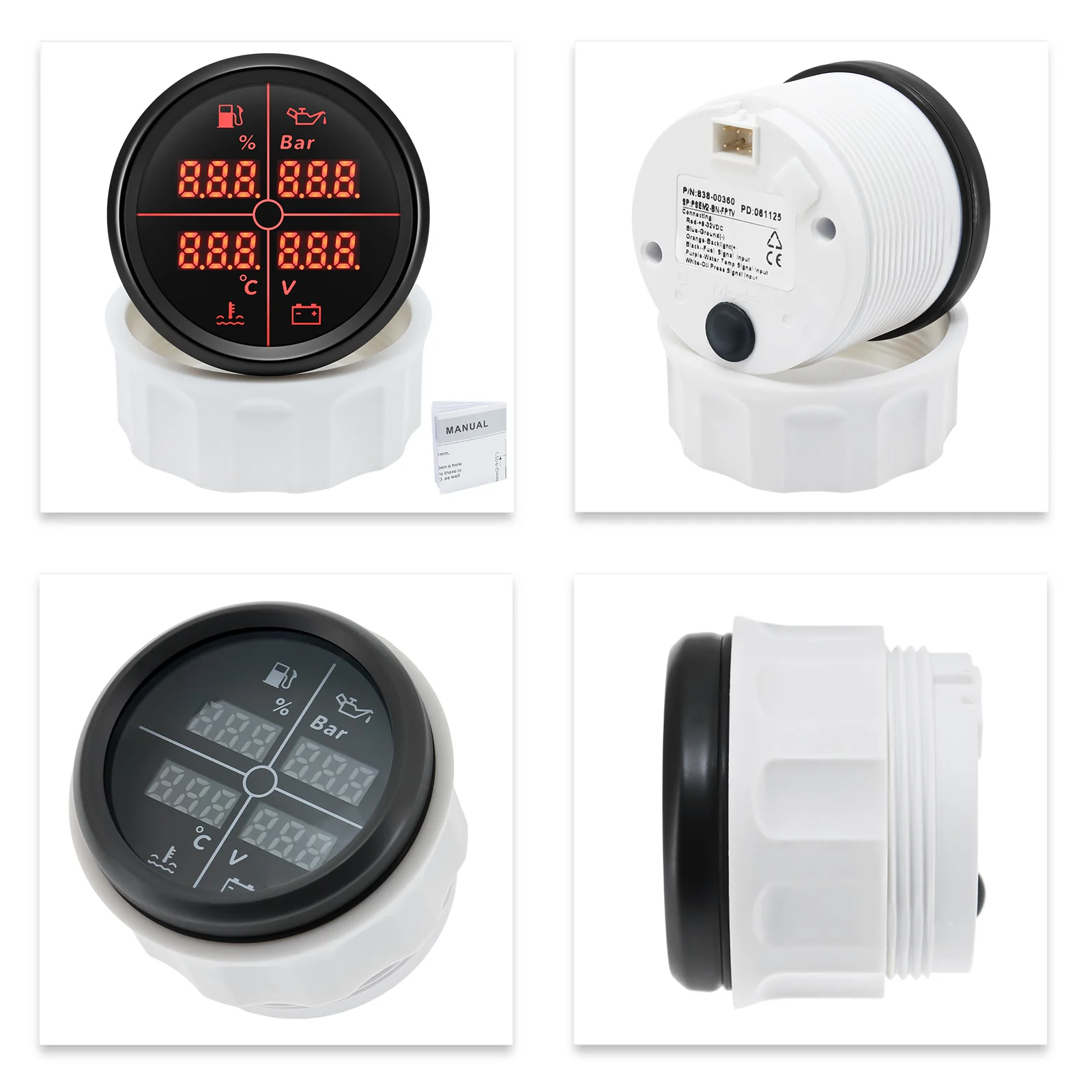 

ZMFJH 8 Color LED Multifunctional 52mm Fuel Level Gauge+Oil Pressure+Water Temperature+Voltmeter with Sensor 0-190ohm 100-600mm
