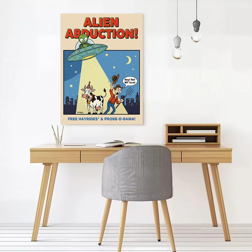 Alien Abduction Funny Canvas Print Perfect Gift for Fans Lovers Personalized Wall Art Poster for Living Room Interior Decoration